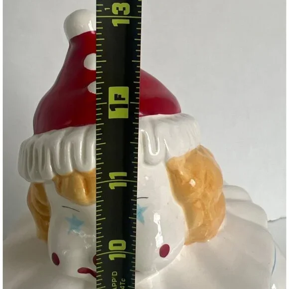 Vtg Ceramic Blond Clown Cookie Jar Red HatPolka Dot Outfit Stars Puppy Thailan